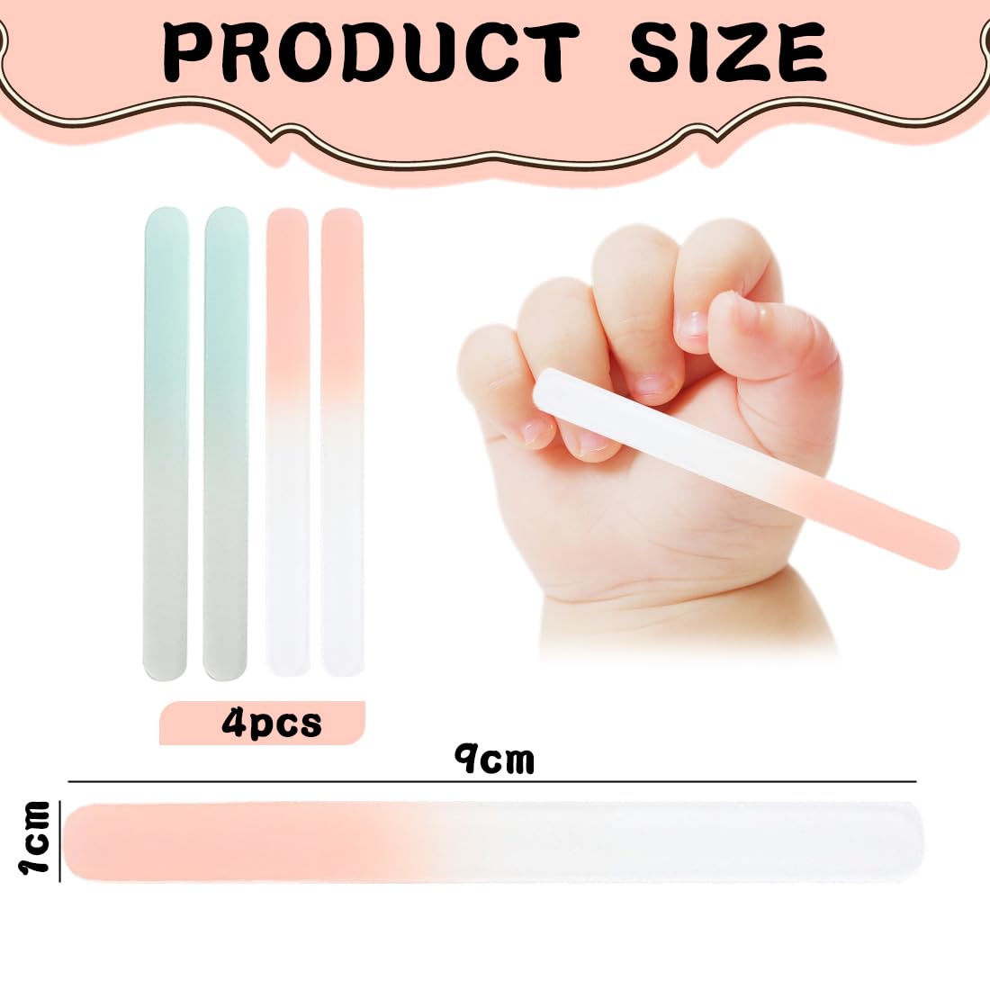 4 Limes Ongles Bébé (Bleu/Rose) 9X1X0.3Cm, En Cristal Doux, Pour Soins Des Ongles De Bébé Et Parents