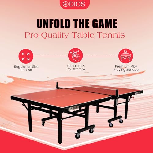 Image of DIOS Table Tennis (T.T) Table| Tournament-Grade Ping Pong Table | Quick Assembly | Foldable with Playback Mode | Indoor & Professional Use (Pink, 15MM) WTT Qatar Edition