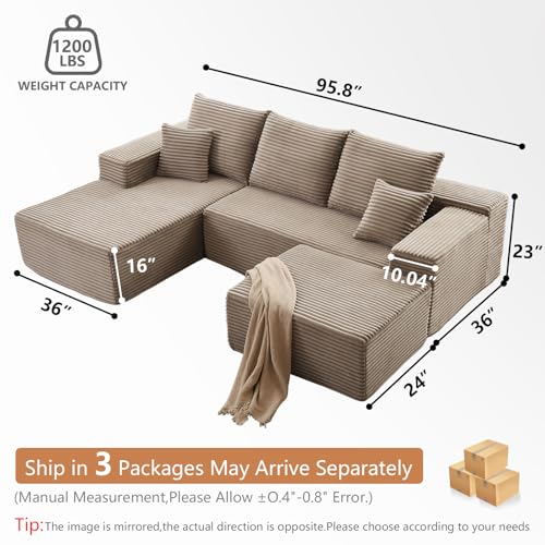 Image of 96 inch Boneless Cloud Couch Sectional Couches Sofa for Living Room