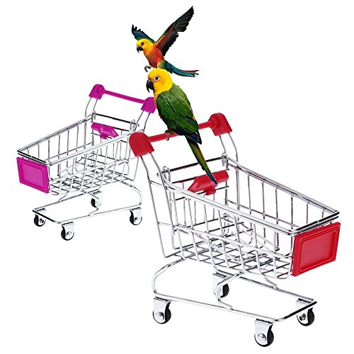 Anself Cute Metal Mini Shopping Supermarket Cart Pet Bird Toy for Parrot Random Color
