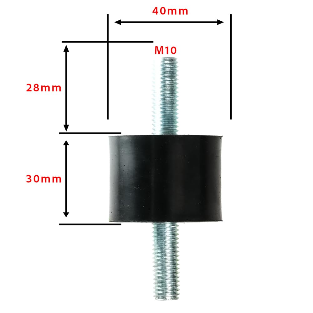 Selyse 4 Stück M10 Gummischwingungsdämpfer, Stoßdämpfer Silentblock, Gummi-Metall-Isolatoren, Vibrationsdämpfer für Autos, Boote, Maschinen,VV 30 x 40 mm, M10 Gewinde