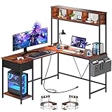 Yoobure L Shaped Desk with Power Outlet, Reversible L Shaped Computer Desk with Storage Shelf and...