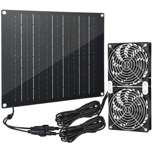 Solar Powered Fan 30W Large Solar Fan Equipped with Two IPX7 Waterproof Fans Suitable for air Ventilation & Circulation in Chicken Coops Greenhouses Sheds Pet Houses
