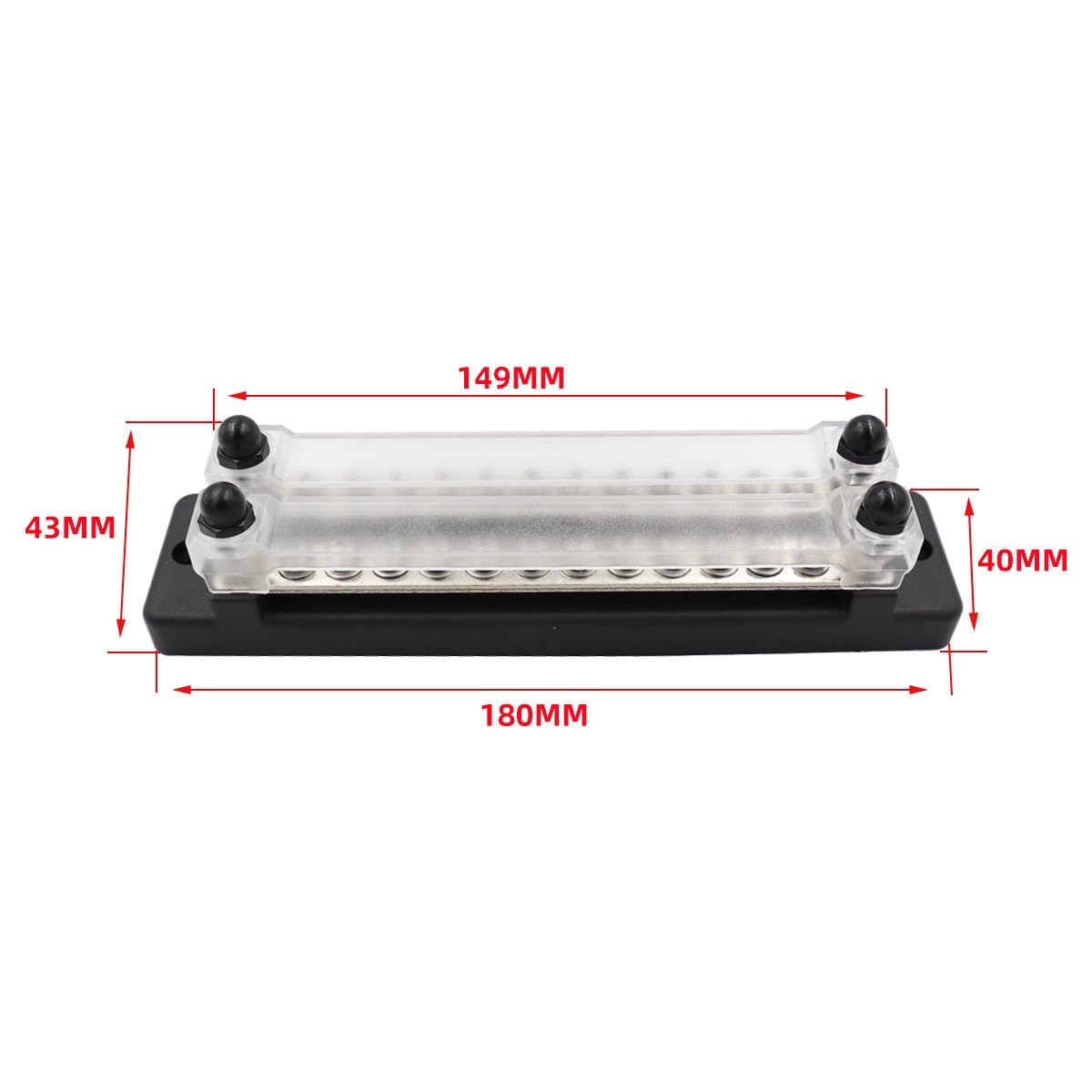 Power Distribution Block Bus Bar Double Row with Cover and Ring Terminals for Boat/Car/RV/Yacht, 4 x 1/4" Posts, 24 x M4 Screws Terminals, Max 48V 150A (Red & Black) 2PCS