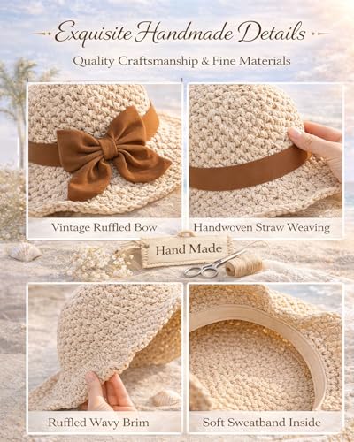 Sombrero de playa tejido a mano con moño y estilo bucket miniatura 4