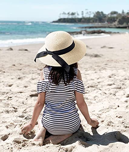 Girls Straw-Sun-Hat Summer-Beach Floppy-Hat - Kids Wide Brim Travel Sun Visor Hat With Bowknot For Girls 9 To 18 Years (9-18Yrs(22.04"), Beige Bigkids) #TOP7