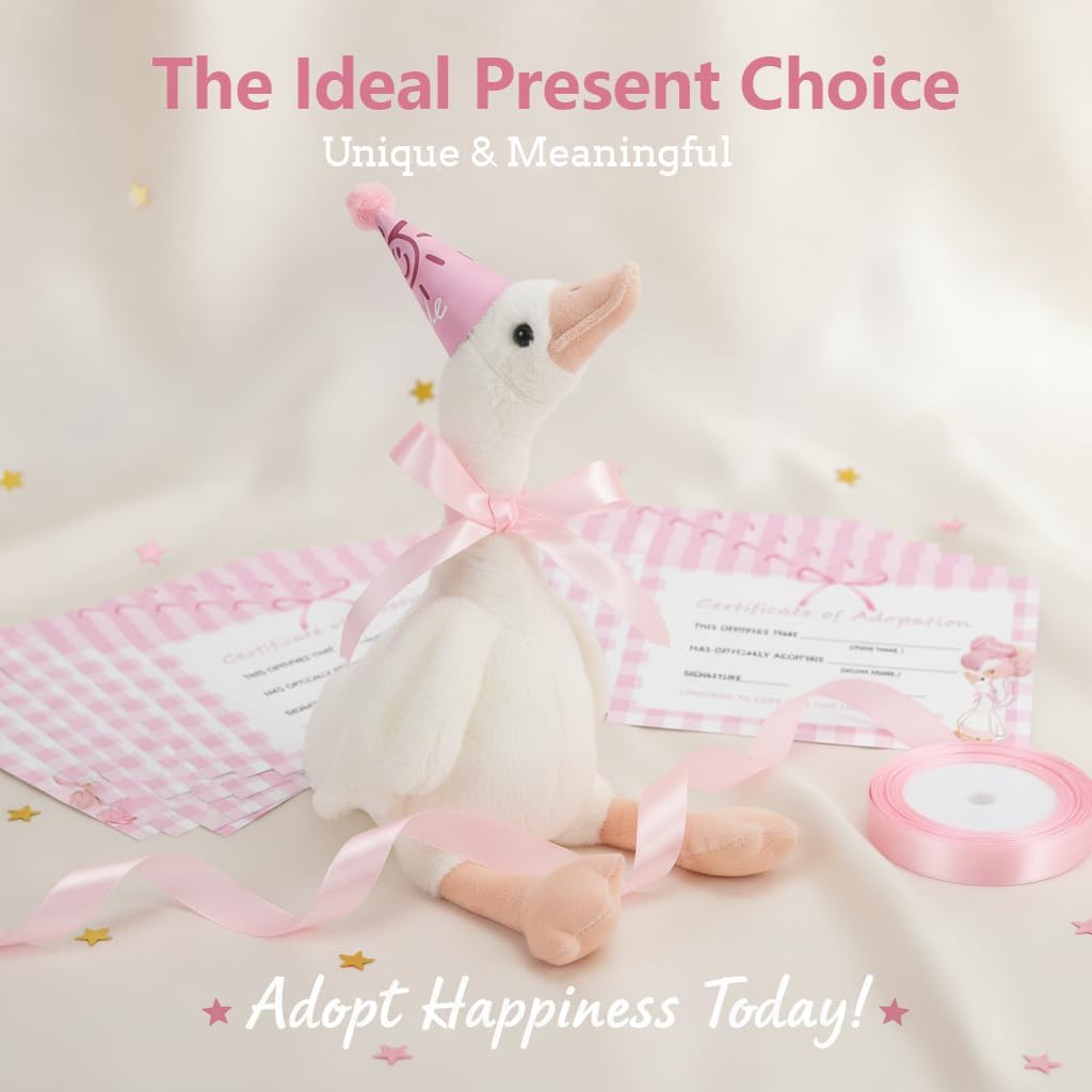 DAYUMKOU 10個 15.7インチ ガチョウの装飾 ピンクリボンのリボンとミニバースデーパーティーハット付き ガチョウのぬいぐ