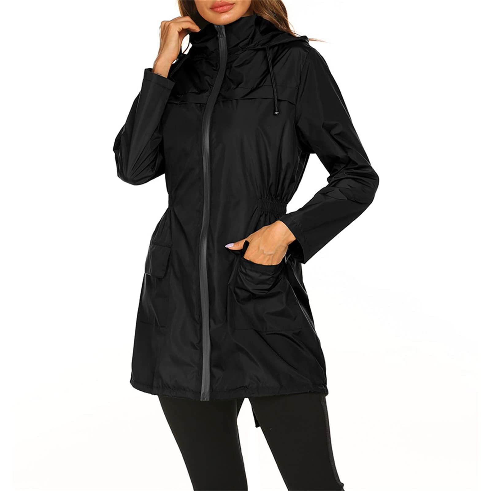 SotRong Vêtement de pluie coupe-vent, léger et pliable pour femme, capuche, pour la marche, le camping