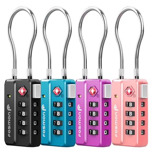 Fosmon TSA Luggage Locks 4-Pack, Cable Padlocks with Reset
