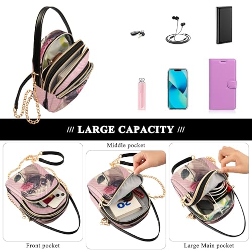 Pug Pink Rose Dog Crossbody Bag for Women Shoulder Handbag Ladies Purse Cell Phone Tote Bags4