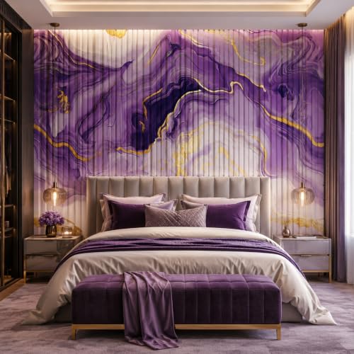 Image of Purple Gold Louvers Self-Adhesive Kitchen Wallpaper Roll, PVC 3D Wall Sticker Oil Proof, Waterproof & Washable Wallpaper for Home Decor, Living Room, Bedroom, Hotel & Cafe Walls (45x300cm)