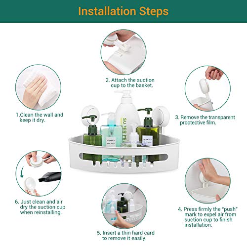 Corner Shower Caddy Suction Cup Plastic Shower Holder for Shampoo Soap, Removable Wall Mount Bathroom Suction Caddy Corner Storage Basket for Bathroom & Kitchen Accessories - Thumbnail 5