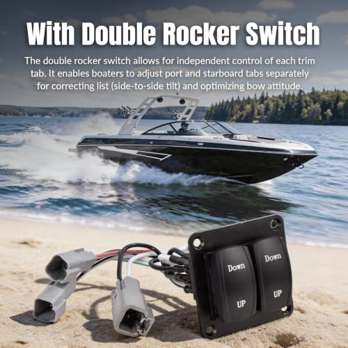 Image of 15101-104 9 inch x 12 inch Standard Boat Trim Tab Kit with Double Rocker Switches, 12V Electric Trim Tabs for Boats 16ft to 25ft, Replaces 15001-101, 15101104, 15001101