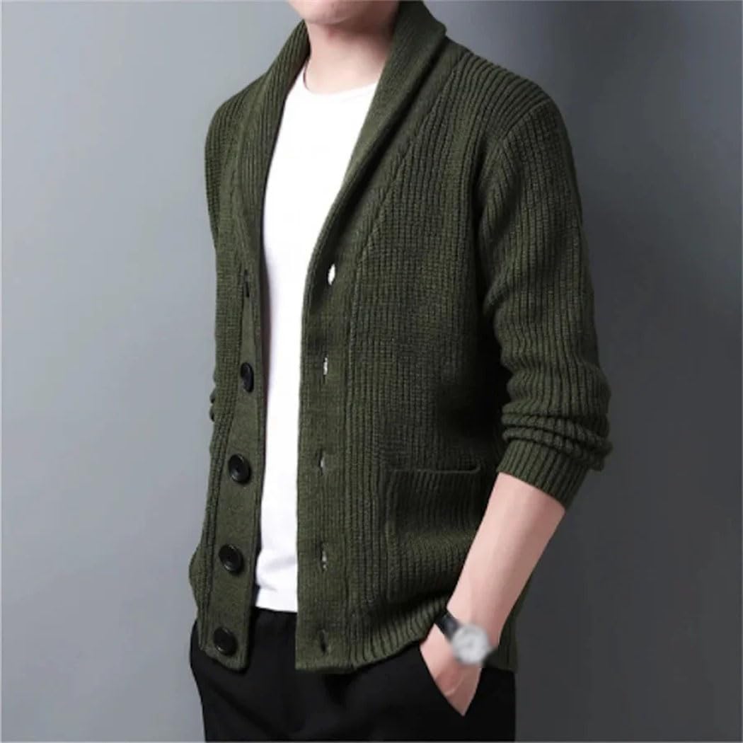 Men's Button-Up Cardigan Sweater Winter Thick Warm Wool Knitted Coat Business Casual Gentleman Tops