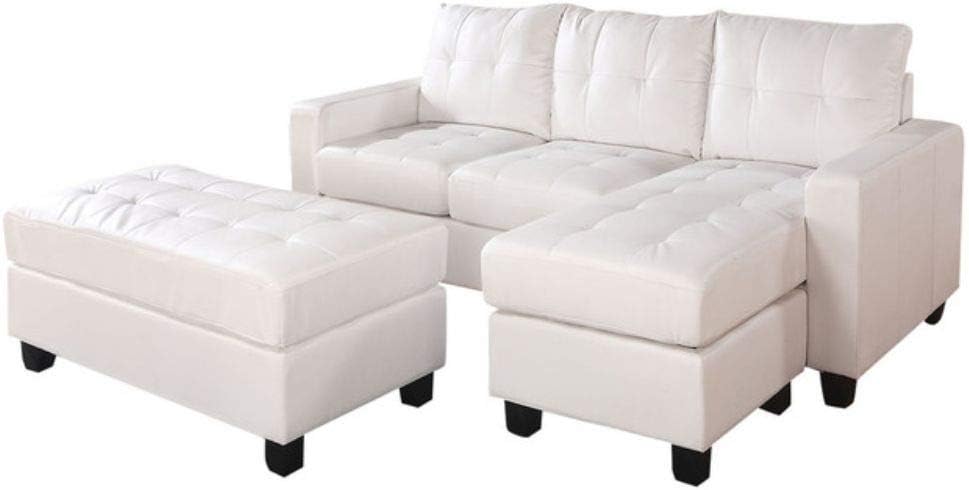 Acme Lyssa Track Arms Bonded Leather Sectional with Ottoman in Black