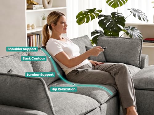 Image of 138 inch Oversized Modular Sectional Sofa, U Shaped Couch Set with 2 Pillows, 6 Seat Boneless Cloud Couches with 2 Movable Ottomans for Living Room, Corduroy Dark Grey