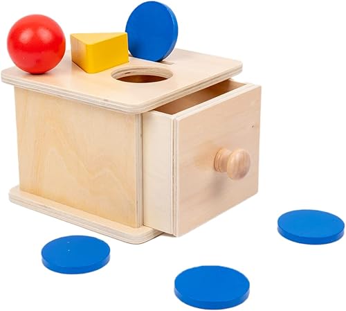 Adena Montessori Caja de monedas, caja de permanencia de objetos 3 en 1, juguetes para monedas de bebé de 1 año, juguetes de bola Montessori de