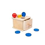 Adena Montessori Coin Box,3 in 1 Object Permanence Box Toys for 1 Year Old Baby Coins,Wooden Montessori Ball Drop Toys Developmental Toys for 6-12 Month Infant Toys,Triangle Ball Round Shapes