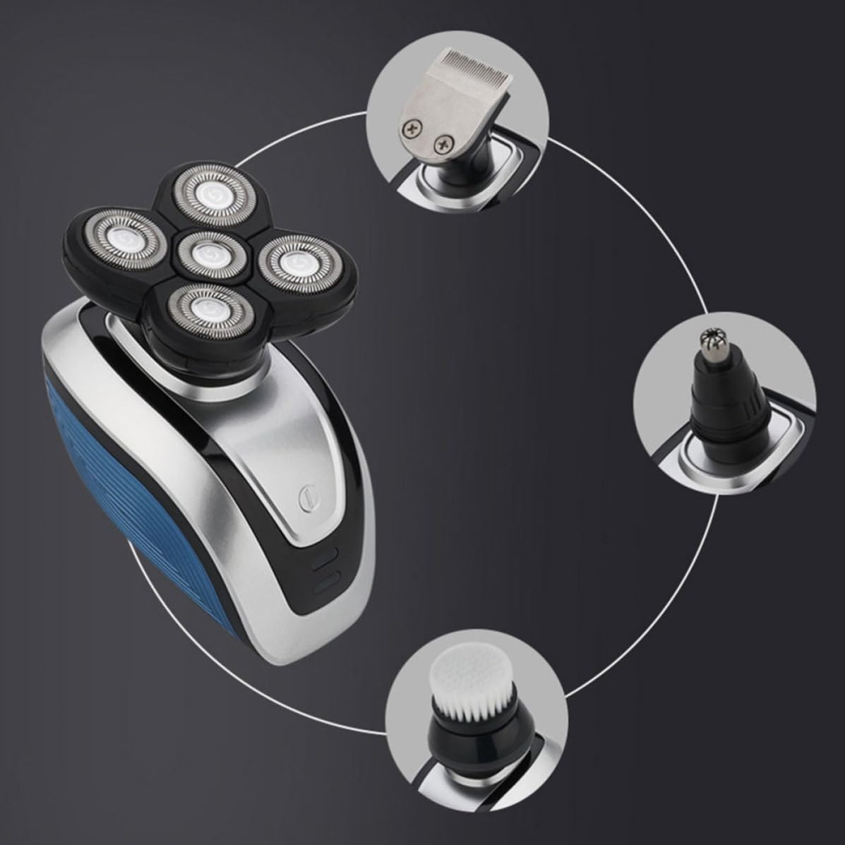 SHOWERORO Rasoio Elettrico Ricaricabile USB 5 Testine Fluttuanti 4d Uomo Materiale Abs, Lavabile Acqua, per Barba e Capelluto