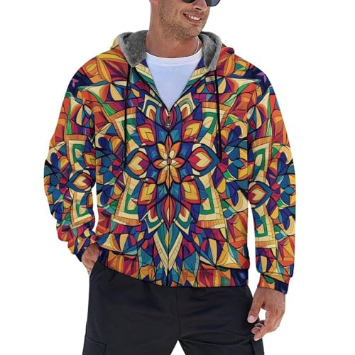 Sweat à capuche homme avec fermeture éclair veste polaire chaude veste de survêtement mandala