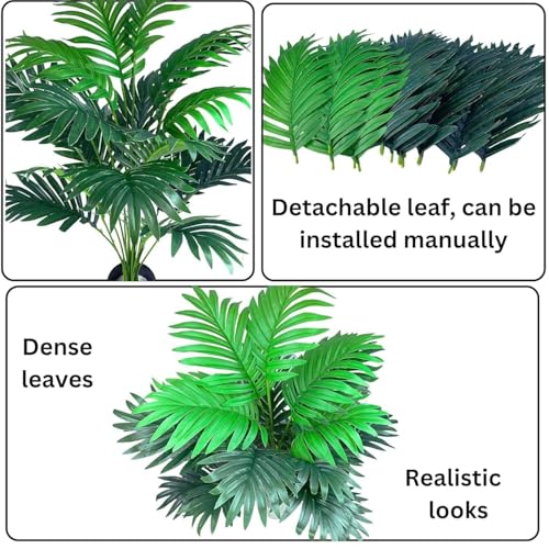 Image of Artificial Areca Palm Plant with Black Pot - 145 cm Tall Faux Tropical Decorative Plant with 35 Leaves for Home, Office & Living Room Decor