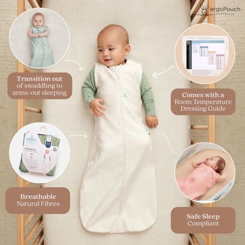 Image of ergoPouch Jersey Sleeping Bag 0.2 TOG - Arms-Out Baby Sleep Sack, Ideal Transition from Swaddling, Slim Fit Keeps Baby Secure & Comfortable, Soft Breathable Fabric (3-12 Months, Willow)