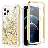 Caka for iPhone 12 Pro Max Case Glitter Full Body Flower Bling Liquid Sparkle Girly Girls Women Flow