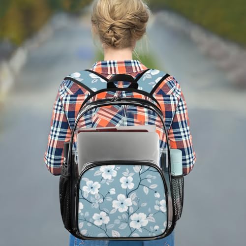 Elegant Watercolour Flower Clear Backpack Stadium Approved PVC Backpacks for Adults Heavy Duty Clear Bag for Work Security Travel College3