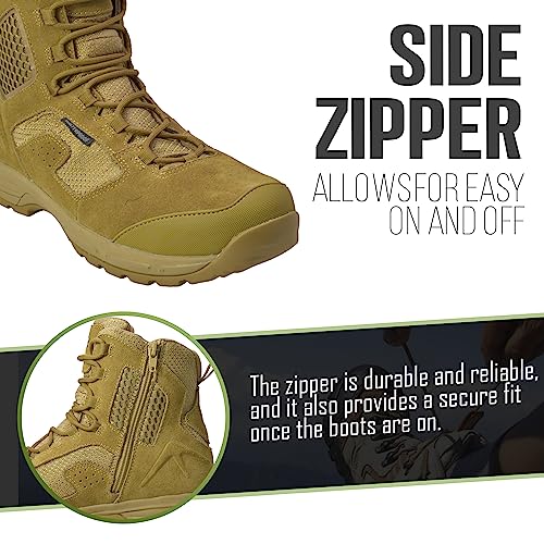 Ad Tec Tactical Boots For Men - 8″ Suede Leather & Waterproof Boots With Side Zipper - Men's Work & Safety Boots With Oil & Slip Resistant Outsole, Coyote3