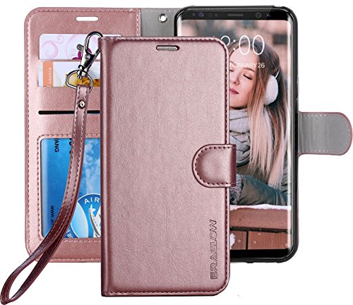 Galaxy S8 Plus Case, ERAGLOW Luxury PU Leather Wallet Flip Protective Case Cover with Card Slots and Kickstand for Samsung Galaxy S8 Plus (Rose Gold)