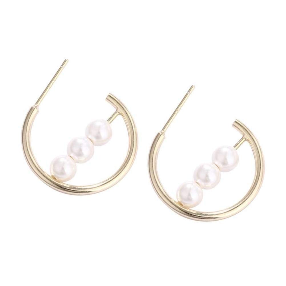 Boucles d'oreilles perle 18K et argent 925 de style géométrique chic