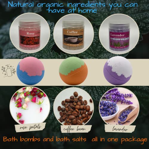 Pack Of 6 Bath Salts & Bath Bombs Gift Soaking Foot Spa Set With Surprise Inside. Relaxing Soaking Himalayan Salt For Pain Relief For Women Girls With Lavender, Coffer, Rose And Gemstone #TOP1