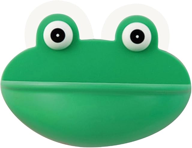 ZHOUBA Lovely Frog Wall Suction Sponge Soap Drain Dish Rack Holder Bathroom Organizer (Green)