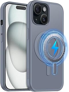 جراب مغناطيسي لموبايل ايفون 15 6.1 بوصة من موبسف، جراب متوافق مع ماج سيف، غطاء خلفي شفاف غير لامع مقاوم للصدمات، رمادي