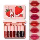 6 Colors Lip Stain Set,Korean Lip Gloss Watery, Multi-use Lip & Cheek Tint Moisturizing Mini Liquid Lipstick,Long-lasting Waterproof Non-Sticky Cup High Pigment Lip Makeup