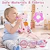 51dmbinc6yl - Baby Musical Plush Dino Toy for 0-3-6-12+ Months,Activity Soft with Rattle,Squeaker,Crinkles Sound Paper,Teether & Textures,Infant Dinosaur Tummy Time Toys Gifts for Newborn Toddler Girls (Pink)