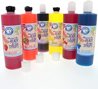 Shaved Ice Syrup, Snow Cone Syrup Flavors - Slushie syrups, Icee syrup - Pure Cane Sugar (6 Pack Pints/16 Fl. Oz each) Blue Raspberry, Cherry, Strawberry, Grape, Watermelon, Banana