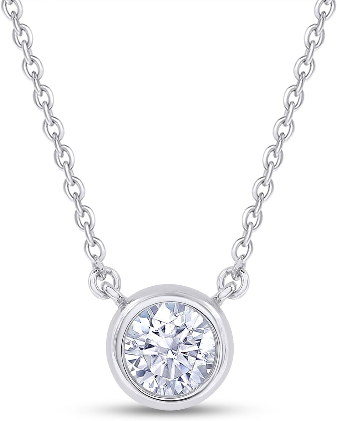 18K Gold Plated Bezel-Set Solitaire Necklace for Women, 6.5MM Moissanite Diamond Choker Pendant Necklace Jewelry (16"+2” Adjustable Chain) (0.90 Ctw)