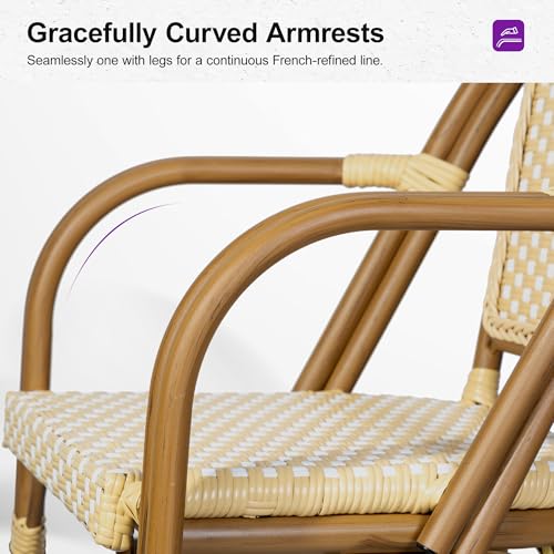 Image of PURPLE LEAF French Wicker Bistro Armchairs Set of 4, Bamboo Finish, Yellow
