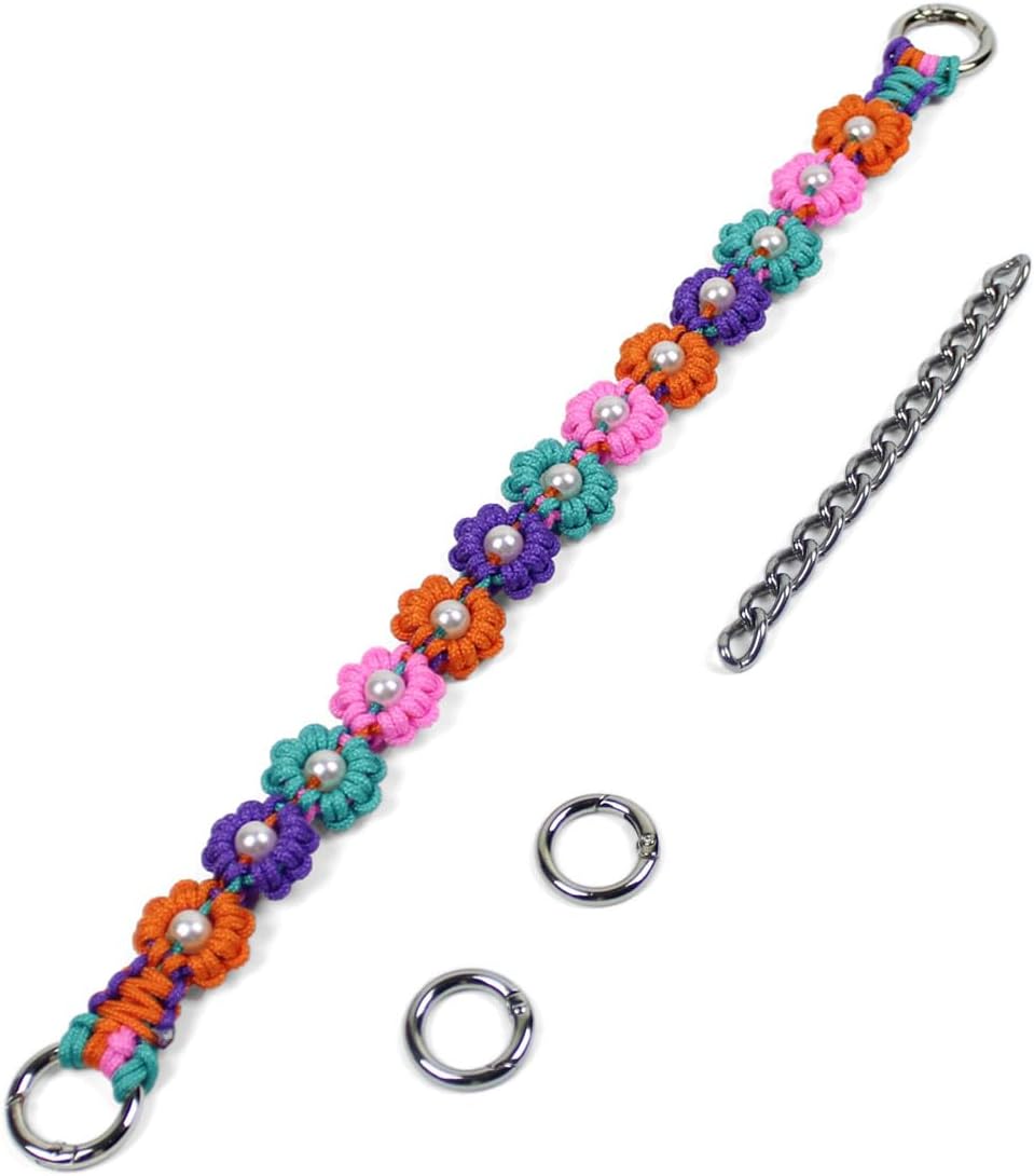 Cute Handmade Paracord Dog Collar Necklace – Unique Hand-Braided Colorful Flower Design Pet Accessory for Medium Dogs Fit 12-16" Neck Size M