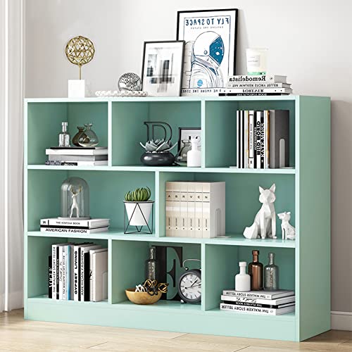 Image of IOTXY Open Shelf Low Bookcase - Wooden 3-Tier Cube Bookshelf, Tiffany-Green