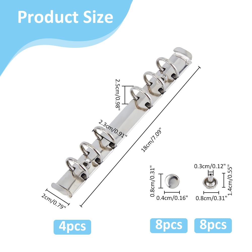 SUPERFINDINGS 4PZ 6-Anello Binder Meccanismo di A6 Kit di Ricambio Meccanismo Notebook Clip in Ferro Binder con Viti Dadi O Anelli Rilegatura Rilegatura Pettini, Diametro Interno: 2.3cm