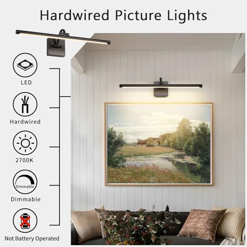 Image of DESOOP Black Picture Lights for Wall Hardwired LED Picture Lighting Dimmable Gallery Light Art Light for Wall Portrait Artwork 23.62 inch 14W Warm White