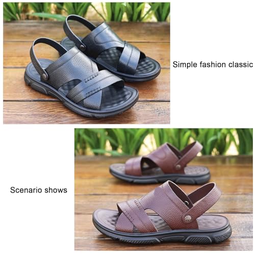 Generic Mens Sandals Leather Anti Slip, Breathable Casual Beach Fisherman Sandal Slip on Open Toe Slipper Dual Use for Outdoor Beach Walking Driving 5