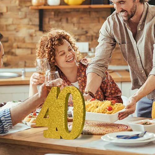Image of 40th Birthday Decoration Gold Glitter 40th Table Centerpieces, 40th Anniversary Decoration Number 40 Table Topper Decor (Gold 40th)