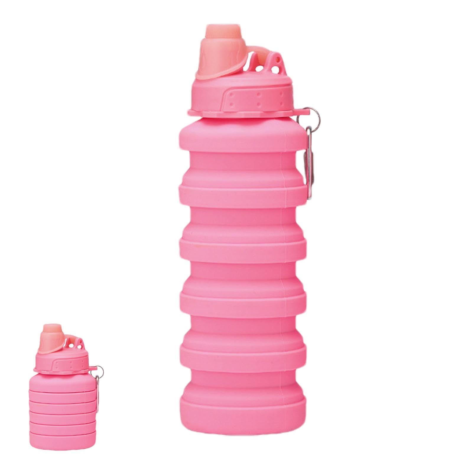 Faltbarer Sportbecher aus Silikon – 700 ml, wiederverwendbare, flexible Flasche mit Karabiner for Outdoor-Aktivitäten und Sport,Faltbarer Wasserbecher(Pink)