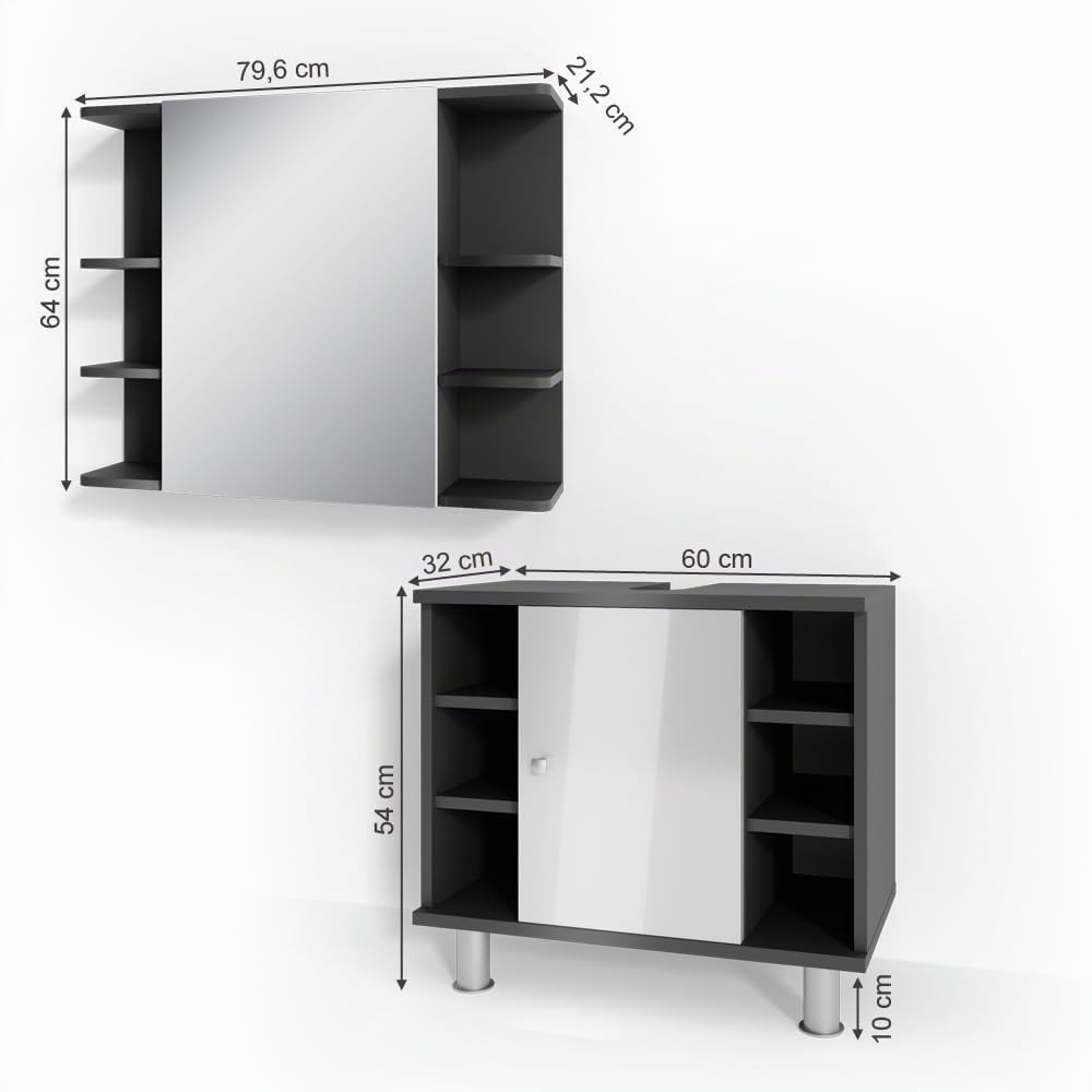 Vicco Badmöbel-Set Fynn, Anthrazit, 60 cm