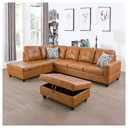 A Ainehome Sectional Sofa Living Room Furniture Set 103.5" Wide L Shape Couch Faux Leather with Left Hand Facing Chaise and Storage Ottoman for Home Room Decor Bedroom