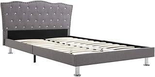 vidaXL Letto con Materasso Imbottito Classico Rete a Doghe Giroletto in Tessuto Grigio Chiaro Testata MDF Telaio in Legno e Acciaio 140x200 cm