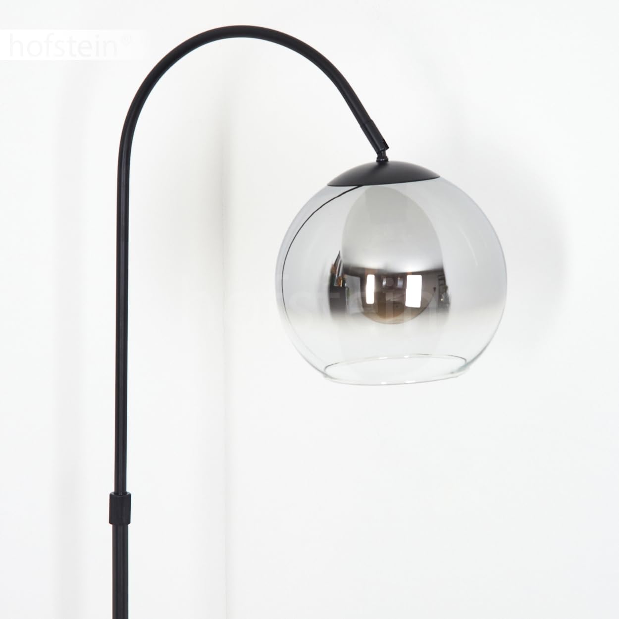 Lampada da terra Koyoto, lampada da terra metallo/vetro in nero/cromo/fumo/trasparente, lampada in design retrò/vintage/industriale con paralume in vetro (Ø 25 cm) e interruttore a pedale, 1x E27,